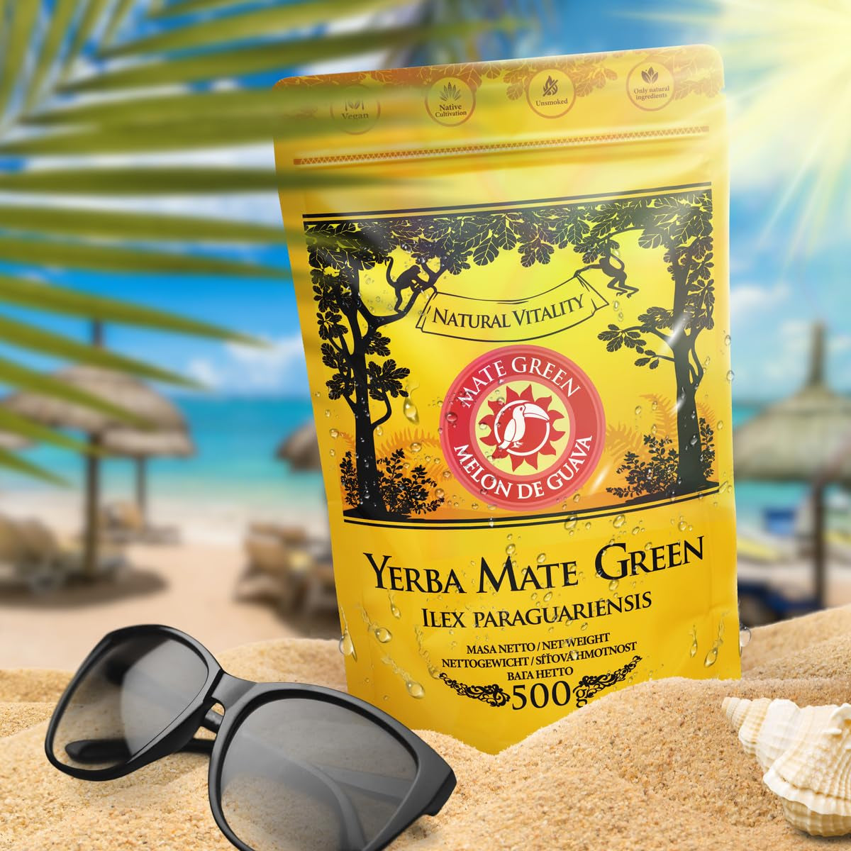 Yerba Melon De Guava 500G – Thé brésilien Yerba Mate avec melon, goyave, jacquier, ananas et noix de coco – exotique et fruité – séché à l'air, végétalien