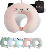 Oreiller cervical, oreiller cervical pour enfants pour avion, voiture, voyage en train, oreiller de voyage en mousse à mémoire de forme pour adulte, oreiller en forme de U à motif animal mignon, housse amovible (rose 2) Naty Shop Oreillers orthopédiques cervicaux rose 2