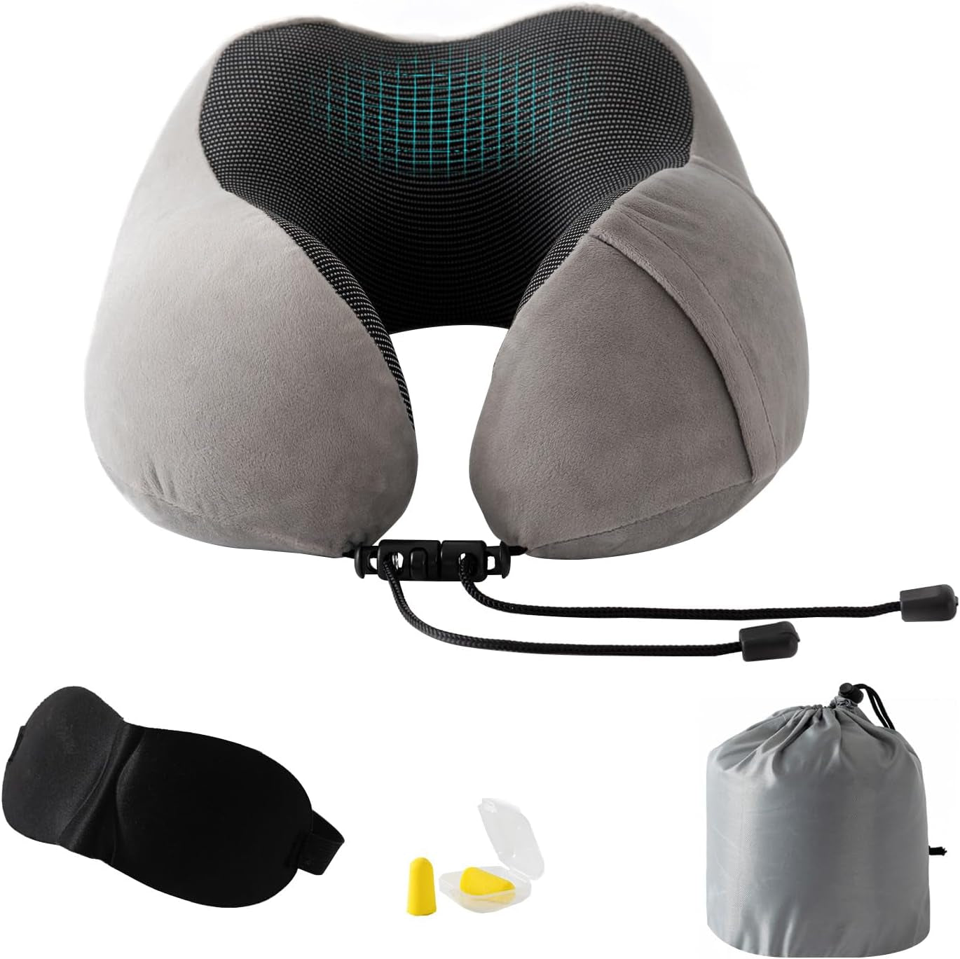 Oreiller cervical, oreiller cervical d'avion, oreiller de voyage, oreiller cervical pour adulte, oreiller cervical de voiture, oreiller de maison, oreiller ergonomique en mousse à mémoire de forme, lavable à dos étroit, réglable, gris