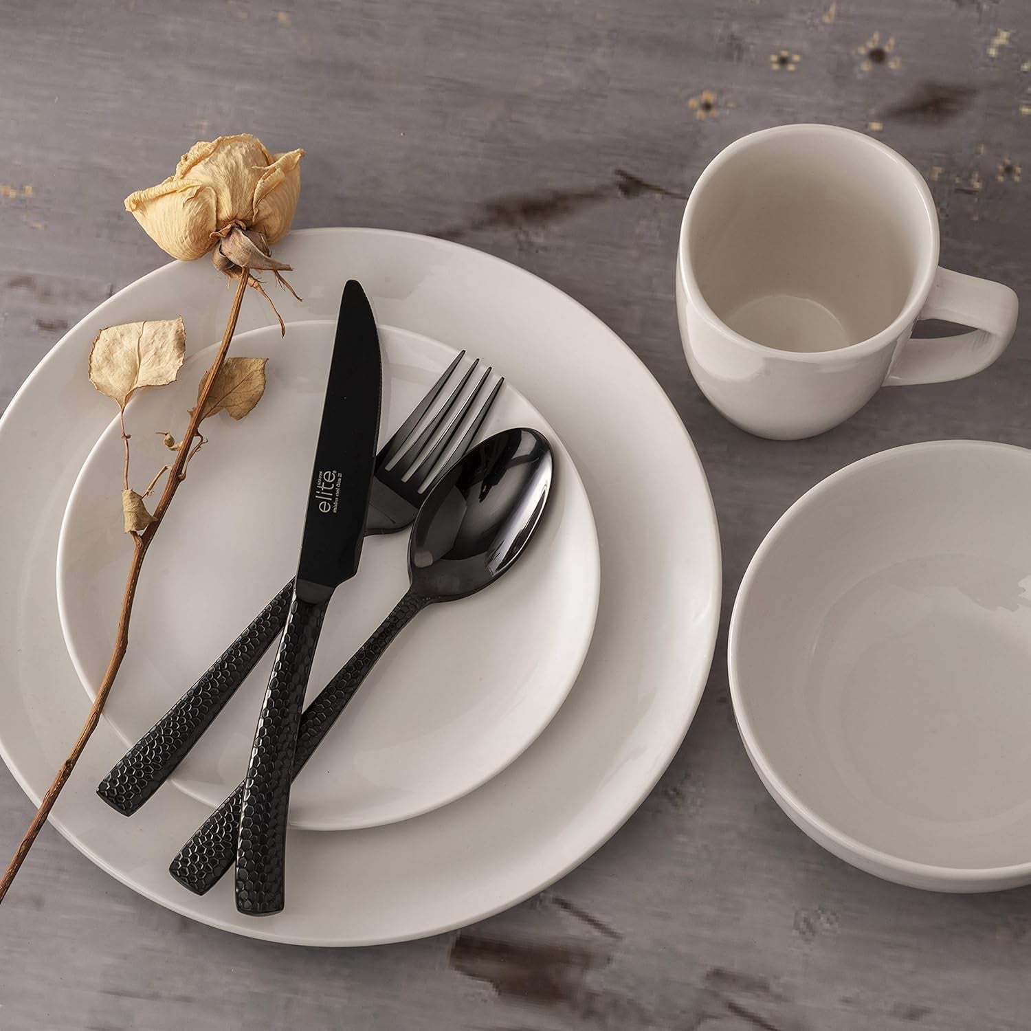 Service de table en porcelaine Zen Buffet, service pour 6 personnes (30 pièces), blanc (tasses)