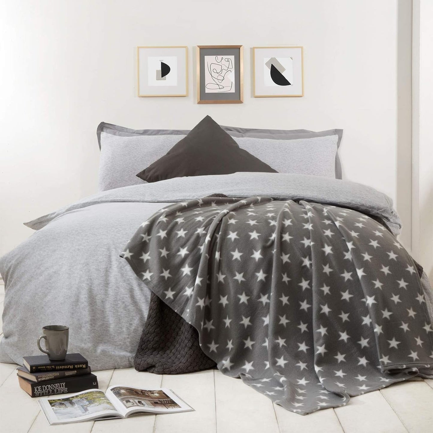 DREAMSCENE couverture confortable couverture moelleuse couverture polaire - couverture de salon chaude hiver douce, couverture de canapé, couverture de canapé, couverture câline enfants, salon et couvertures câlines 120X150Cm, couverture de canapé étoiles grises Lits et couvertures Besuche den DREAMSCENE-Store