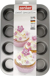 Moule à muffins Zenker avec 12 moules à pâtisserie (Ø 7 cm), pour muffins et cupcakes, dimensions : 38,5 x 26,5 x 3 cm Moules et plaques à pâtisserie Naty Shop