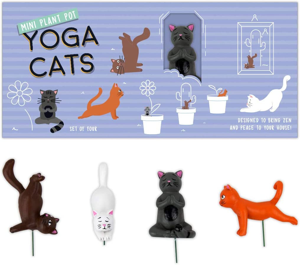 Gift Republic Mini Pot de Fleur Yoga Chats, Multicolore, 1