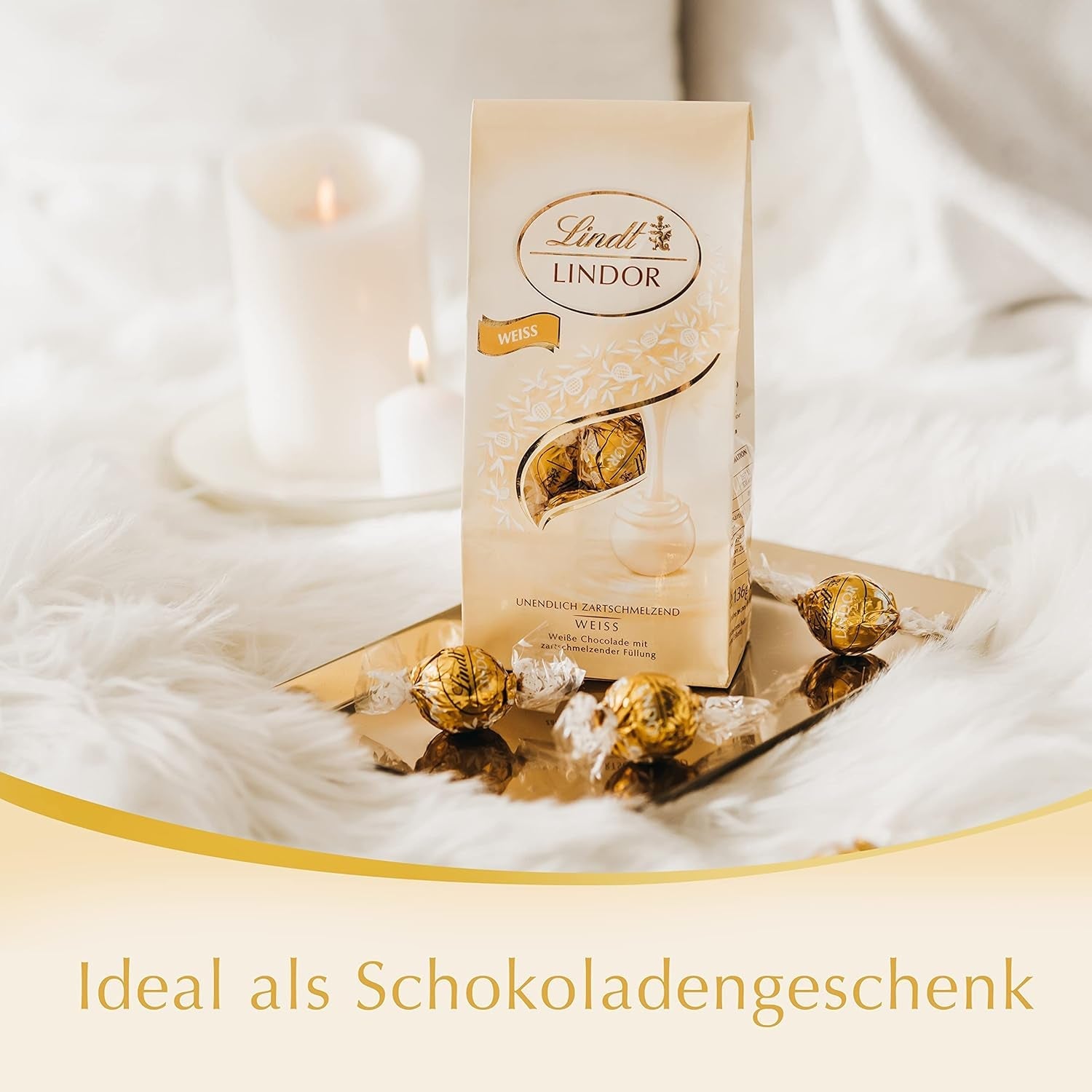 Boules de chocolat blanc Lindt LINDOR | Sachet de 137g | Env. 10 boules de chocolat blanc fourrées fondantes | Cadeau de chocolat | Cadeau chocolat