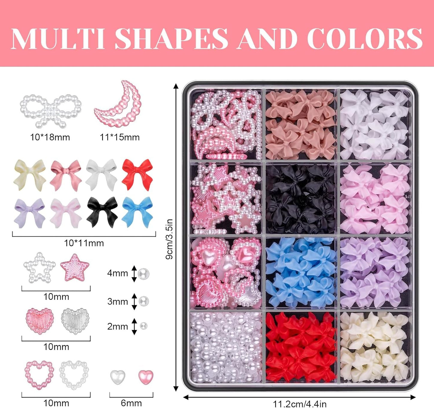 500 pcs 3D Nail Charm Schleifen Charms Nail Art Charms Schleife Nagel Charms Nägel Nail Art Schleifen Nageldekorationen Mit Aufnahmewerkzeug Für Frauen und Mädchen Nagel-Diy-Zubehör