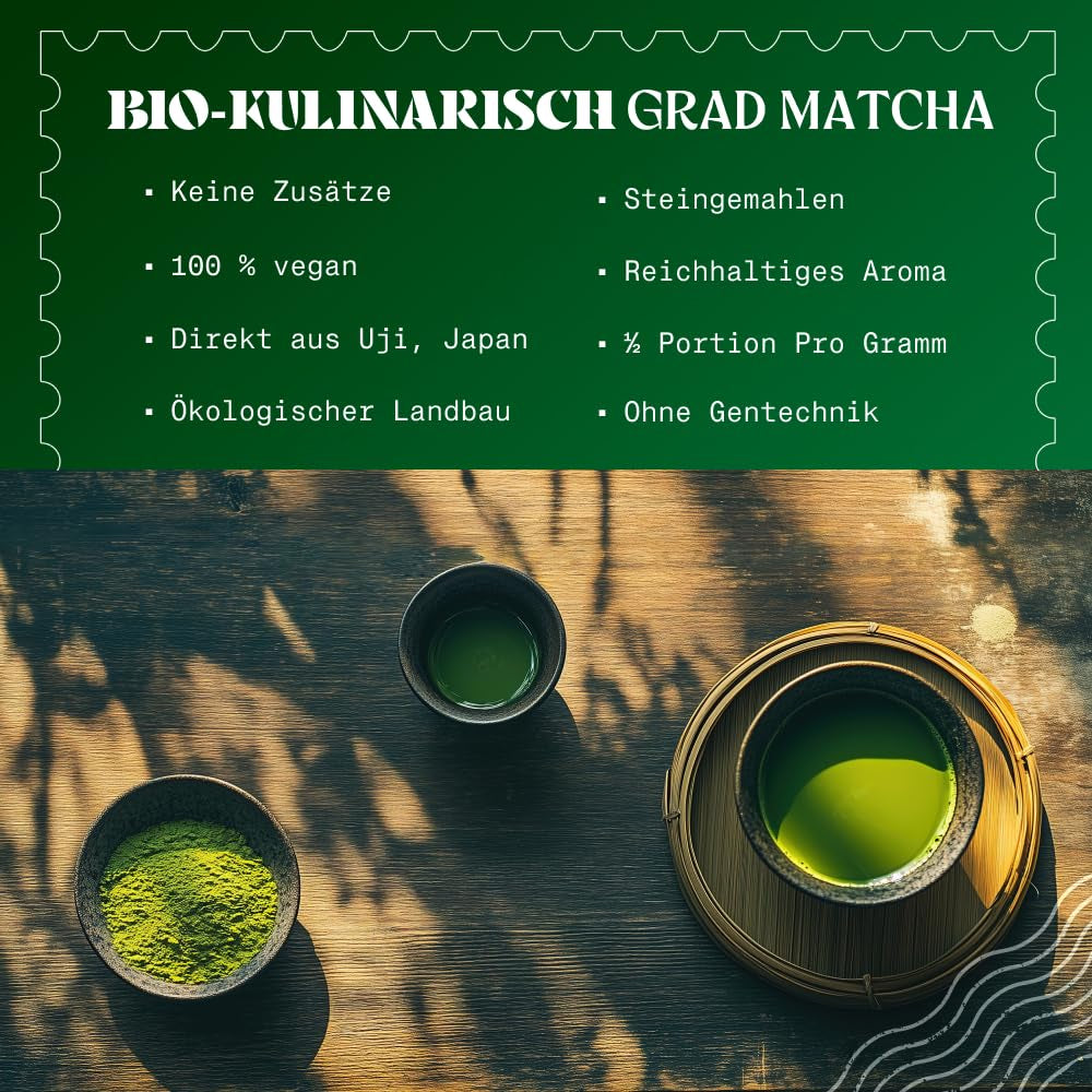 Naturalebio BIO Thé vert en poudre 100 g. Pour la cuisine et la pâtisserie. Matcha japonais original. Thé vert du Japon, vegan, sans gluten et sans OGM. Produit biologique naturel.