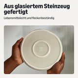 Amazon Basics Service de table en grès émaillé, 18 pièces, 6 ensembles complets, passe au lave-vaisselle, ivoire