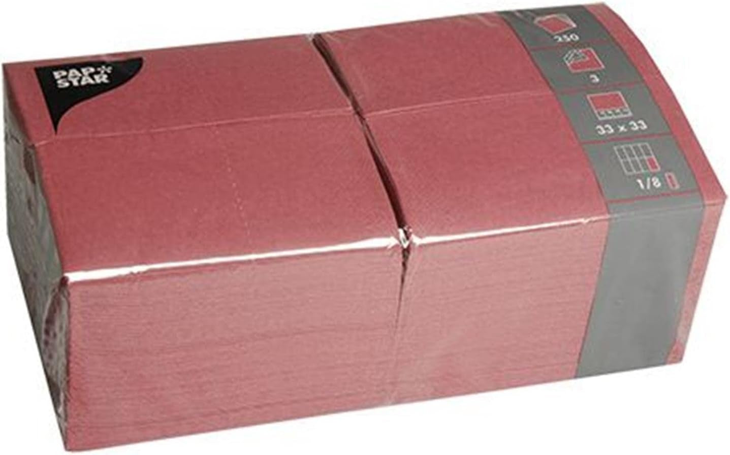 Papstar 84577 250 mouchoirs, 3 épaisseurs, pli 1/8, 33 cm x 33 cm, Bordeaux
