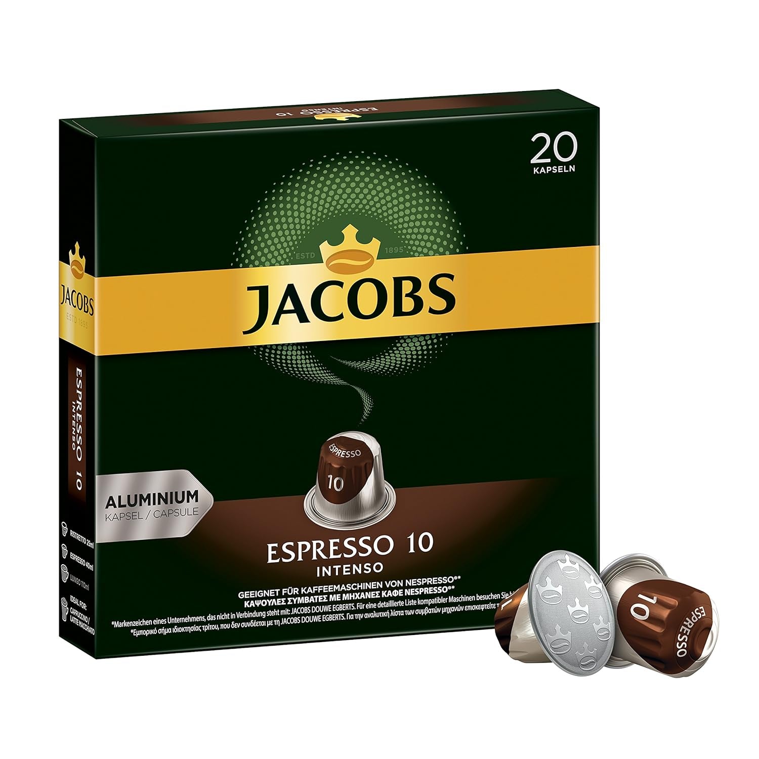 Capsules de café Espresso Ristretto, intensité 12 sur 12, 10 x 20 tasses & Capsules de café Espresso intense, intensité 10 sur 12, 200 capsules compatibles Nespresso®*, 10 x 20 tasses
