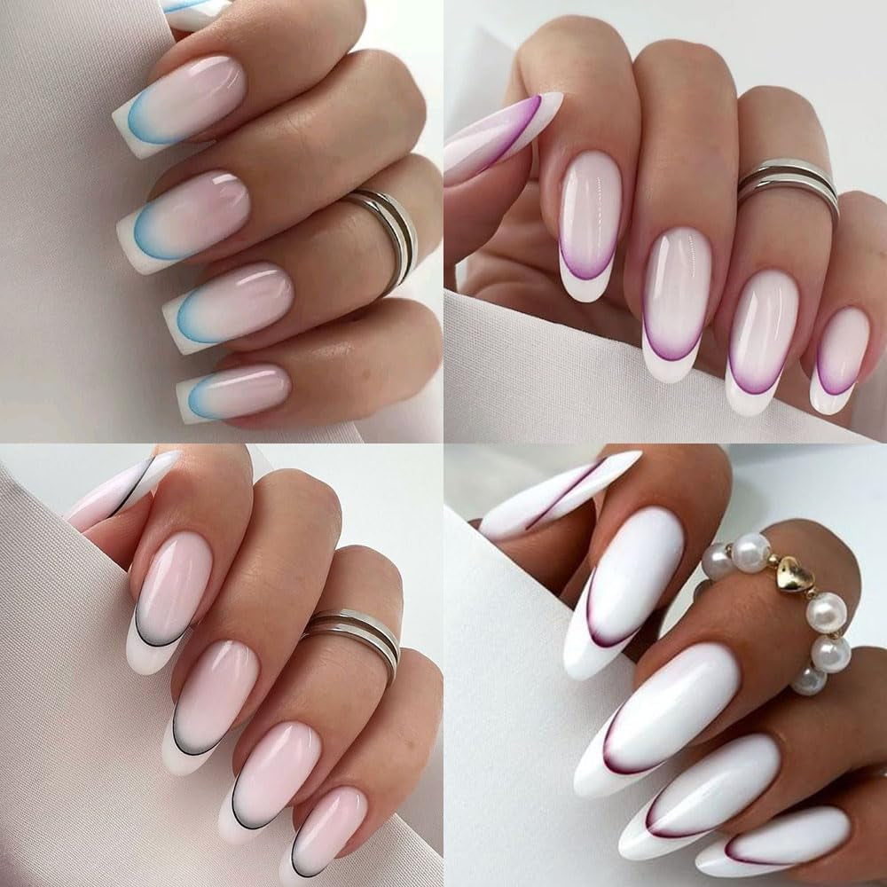 9 couleurs autocollants pour ongles français autocollants pour ongles français auto-adhésif feuille d'ongle ongles français autocollants dégradés pointe française autocollants pour ongles nail art autocollants de conception d'ongle accessoires pour ongles