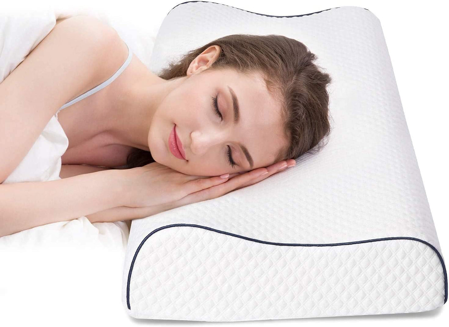 Fityou Oreiller en mousse à mémoire de forme Oreiller de soutien du cou Oreiller de couchage ergonomique Oreiller rafraîchissant Conception double face Housse de coussin lavable (67,5 x 40 x 13 cm) Oreillers orthopédiques cervicaux Naty Shop Bord bleu 60 x 35 x 9/11 cm