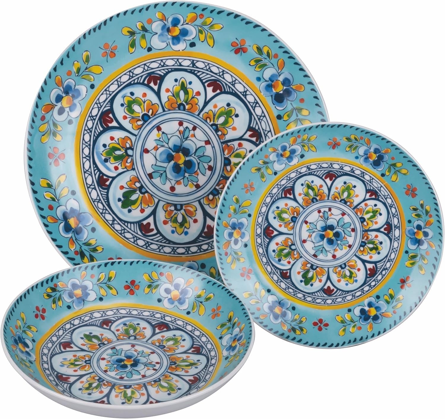 Service de table en porcelaine 18 pièces, 6 services d'assiettes différents, Andalousie