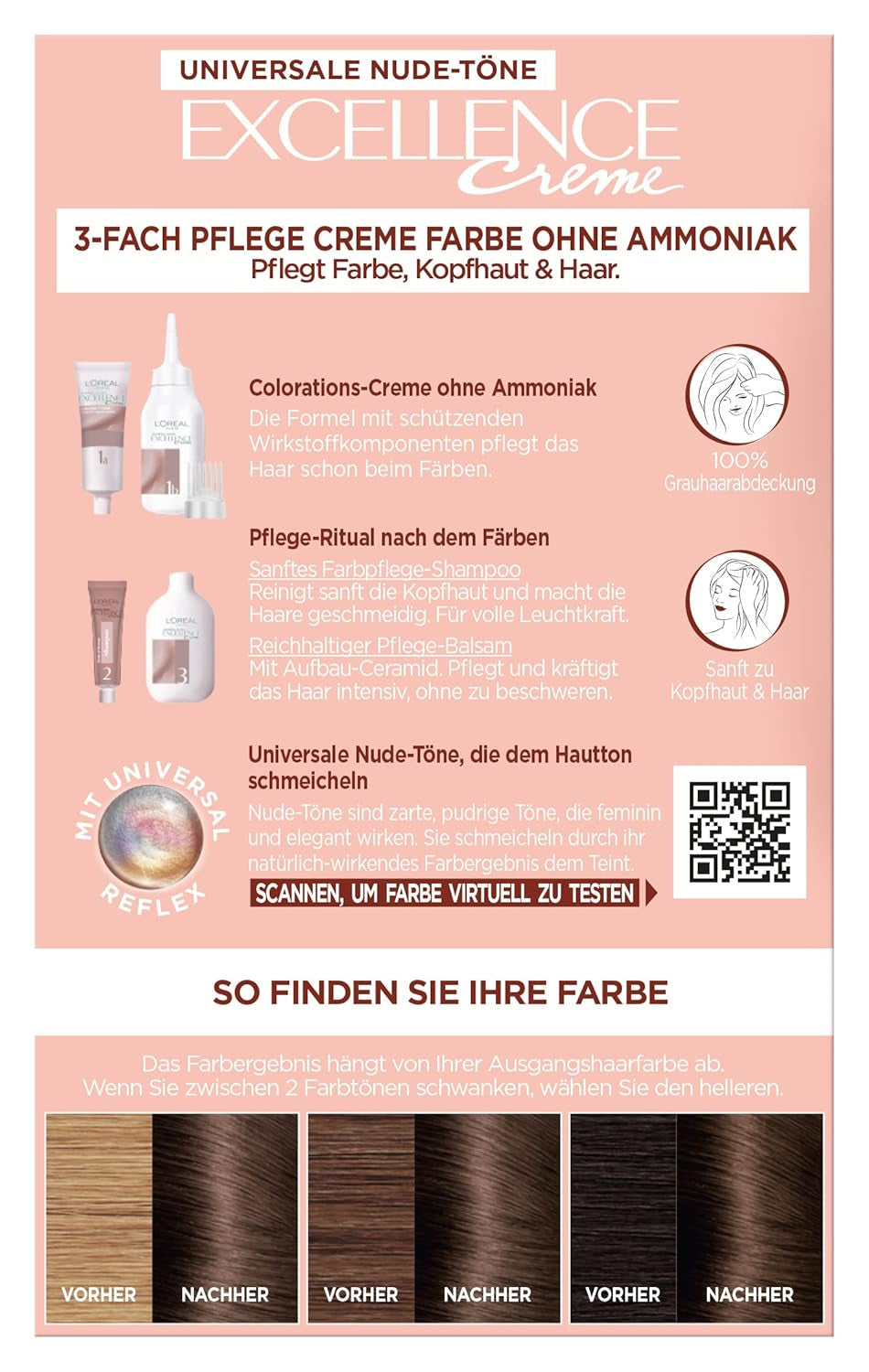 L'Oréal Paris Teinture capillaire permanente pour toutes les carnations, coloration sans ammoniaque, tons nude universels avec couverture complète des cheveux gris, Excellence Creme, no. 5U Châtain clair (marron), 1 pièce de teinture capillaire Naty Shop