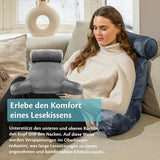 Ella Oreiller de lecture pour lit et canapé avec tour de cou amovible – Oreiller de dos pour lit – Oreiller de lecture en mousse à mémoire de forme avec accoudoirs, idéal pour lire, regarder la télévision, se détendre ou comme soutien du dos – Gris