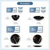 LOVECASA Ensemble de vaisselle en porcelaine série Daphné SWEET Ensemble combiné de 24 pièces Assiettes à dîner design doré Assiettes à dessert Bols à céréales et assiettes à dîner pour 6 personnes