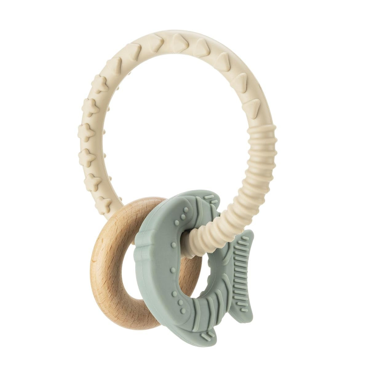 reer BiteDuo | Anneau de dentition en bois de silicone pour bébé | Aide à la dentition | Jouet motorisé