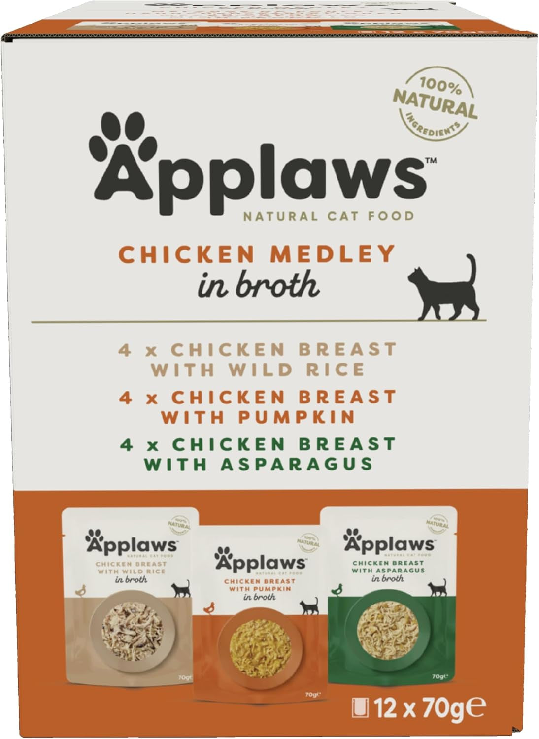 Applaws Nourriture humide naturelle de qualité supérieure pour chat, sélection de poulet en soupe, sachets en portions de 70 g (12 x 70 g)
