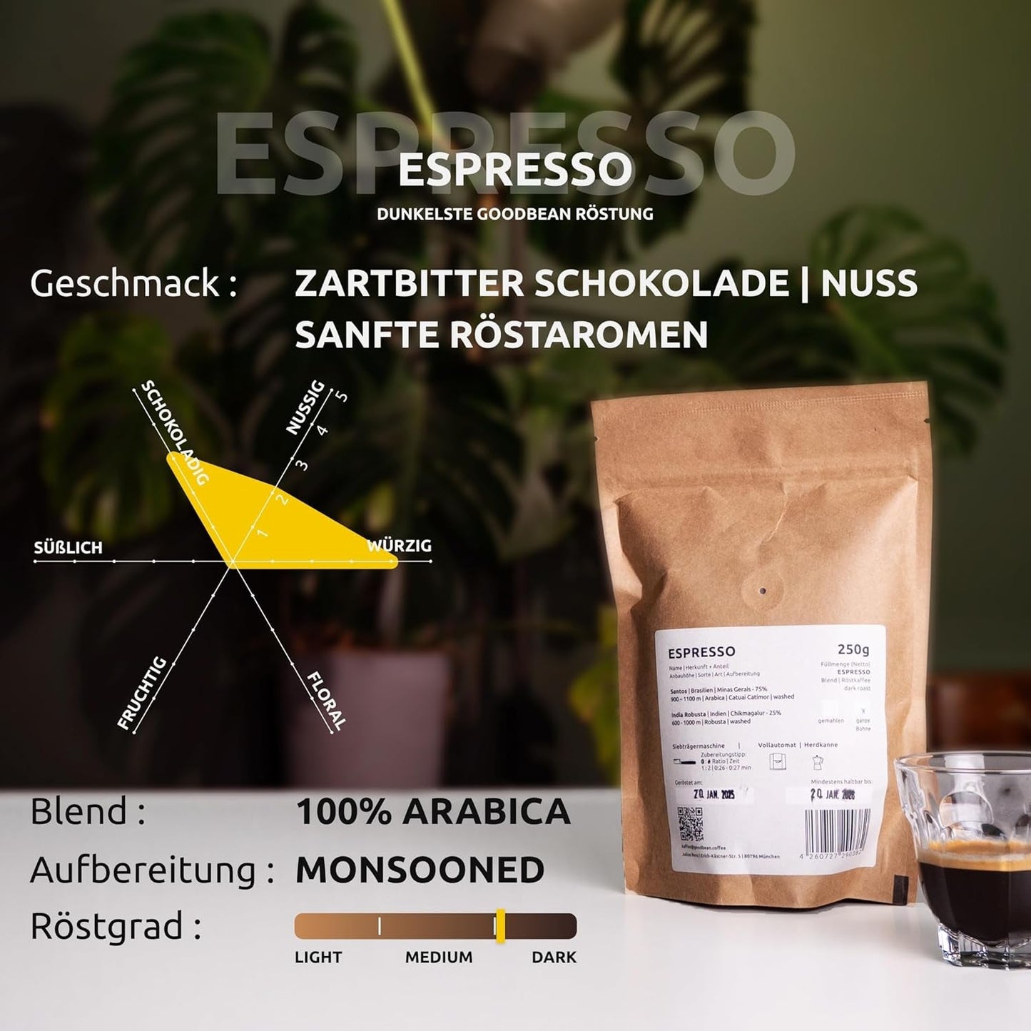 EXPRESSO | Café en grains 500g - 100% Arabica | Fraîchement torréfié pour faire un expresso | Grains de café entiers | Saveur de café classique