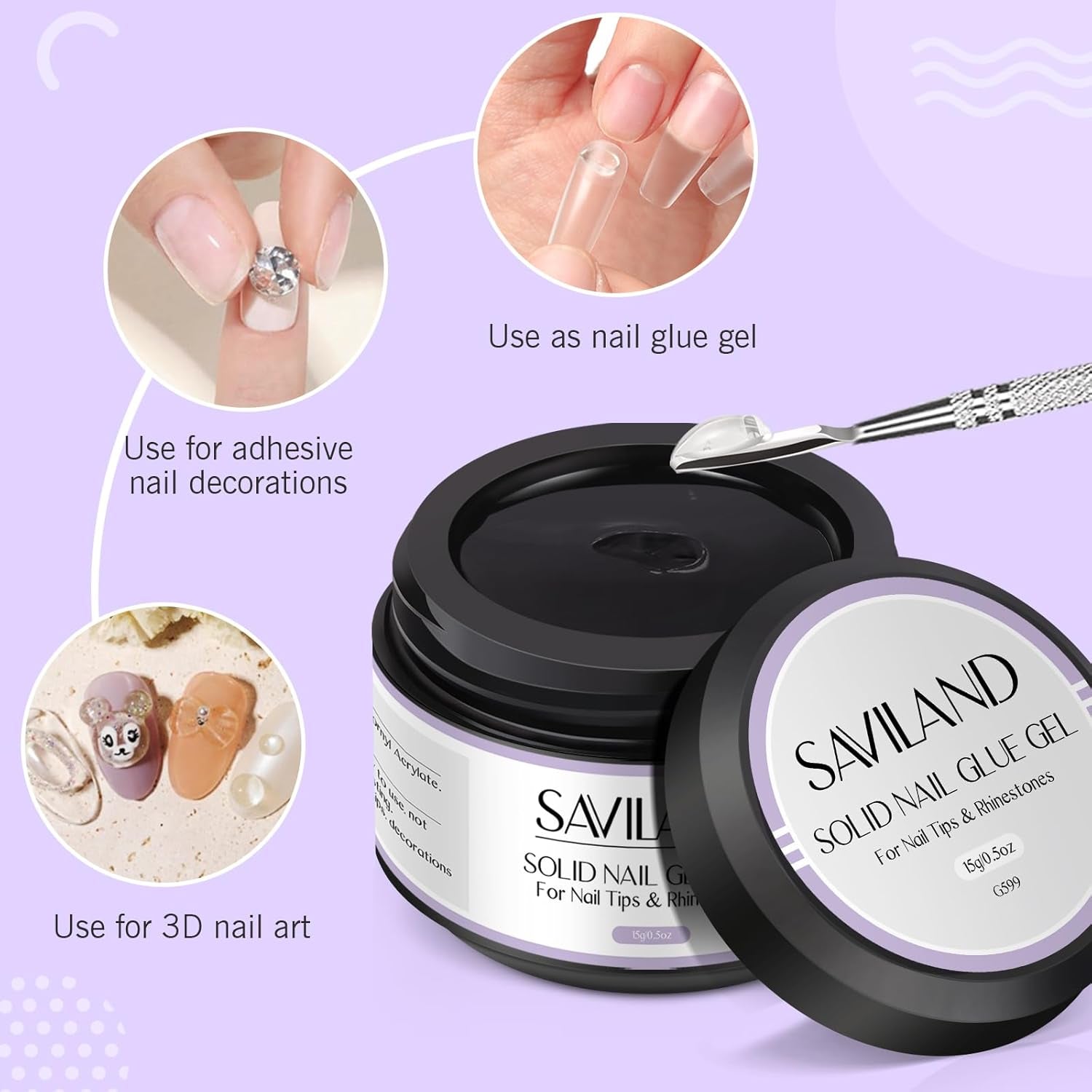 SAVILAND Fester Nagelkleber Gel: 30-Tage Lang Anhaltender Stronger Nagelkleber Für Press on Nails Falsche Nagelspitzen 15Ml U V Nagelkleber 3D Gel-Nagelkunst-Kleber for Verwendung Im Salon Zu Hause