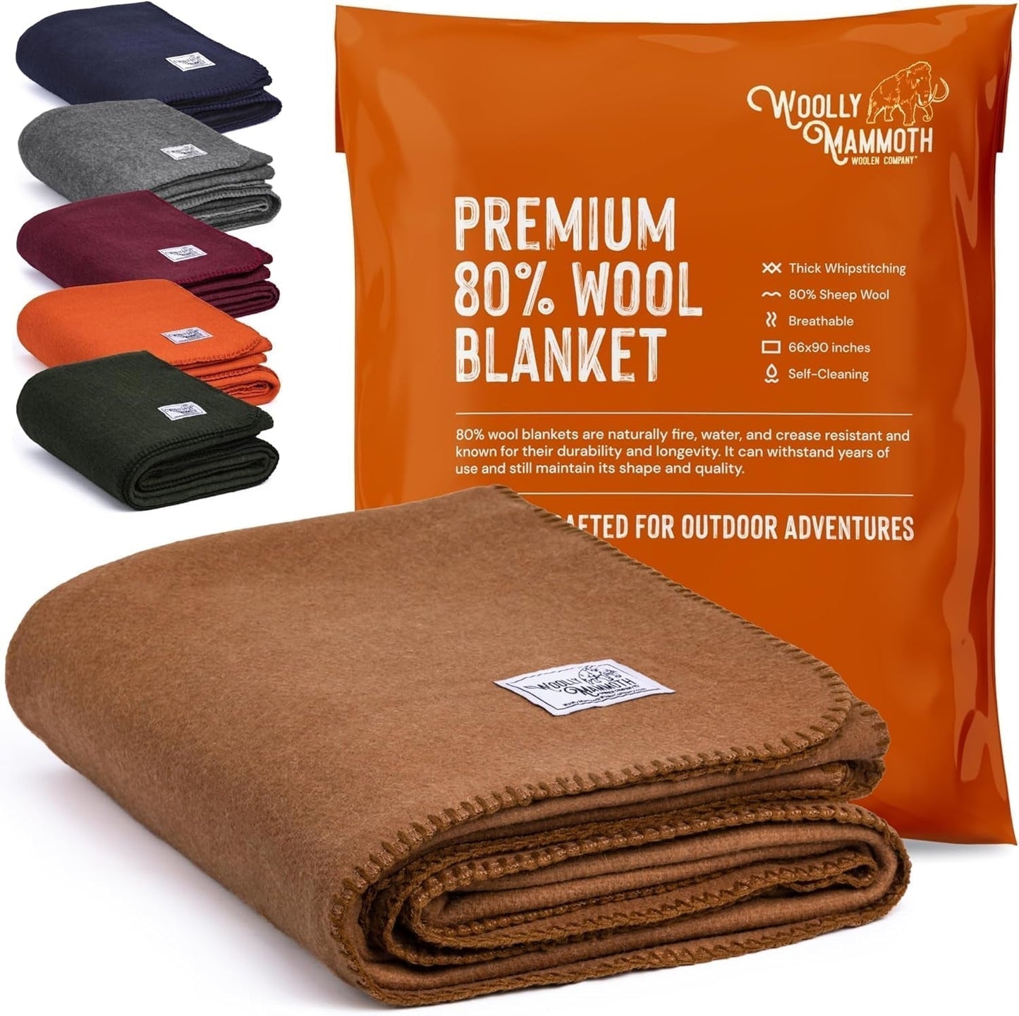 Couverture de camping Woolly Mammoth Woollen Co., extra large, laine mérinos, l'équipement extérieur parfait pour le bushcraft, le camping, le trekking, la randonnée, la survie ou la couverture de cabine. Marron, 168 X 228 Lits et couvertures Woolly Mammoth Woolen Company Browns 66" X 90"