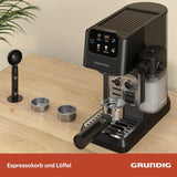 Machine à expresso porte-filtre GRUNDIG KSM 5330 avec réservoir à lait intégré, puissance 1628 W, pression de pompe 15 bar, double buse, écran tactile couleur, BrewSense, CreamyPro, acier inoxydable foncé/noir