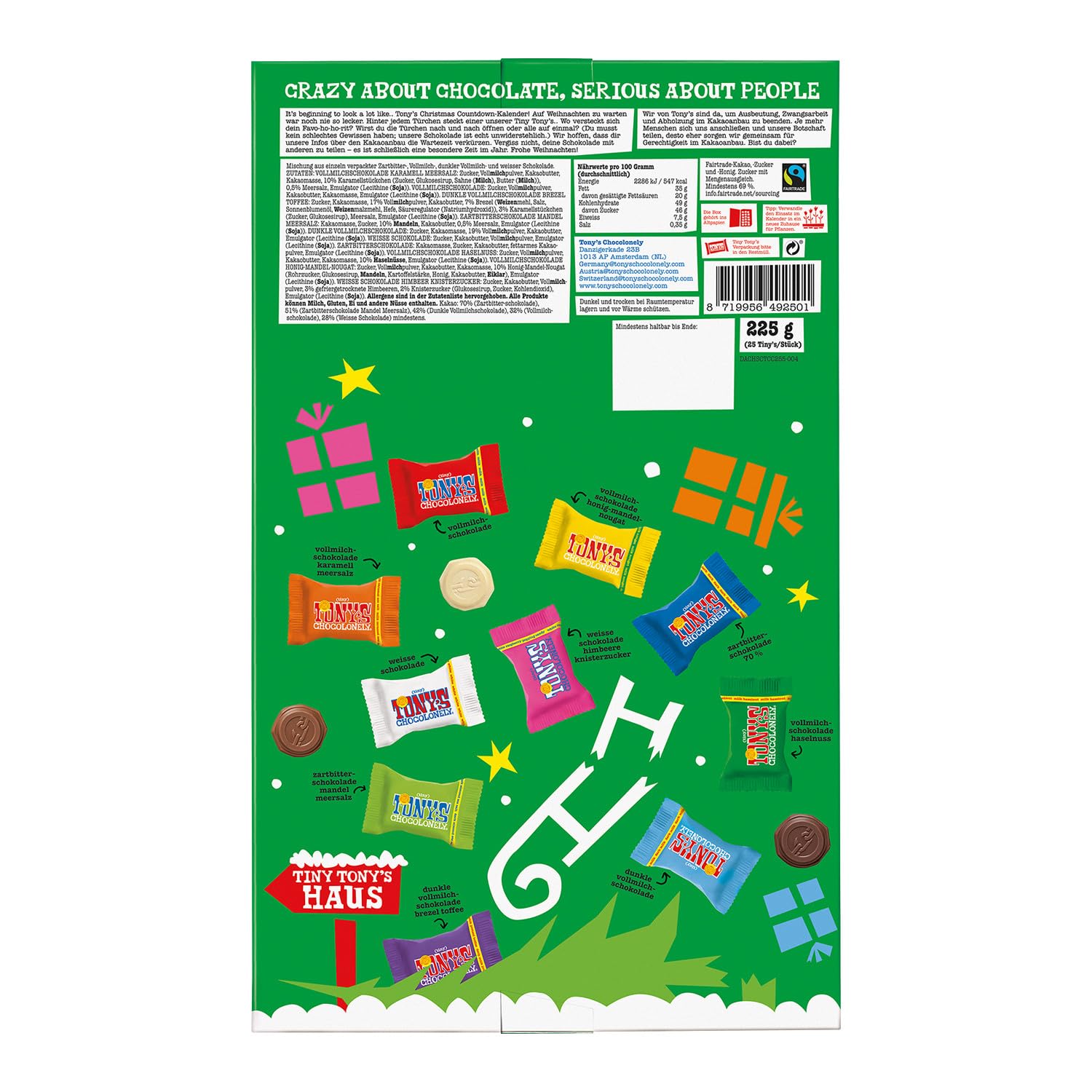Calendrier de l'Avent au chocolat belge Tony's Chocolonely Fairtrade - 24 jours, 10 délicieuses variétés