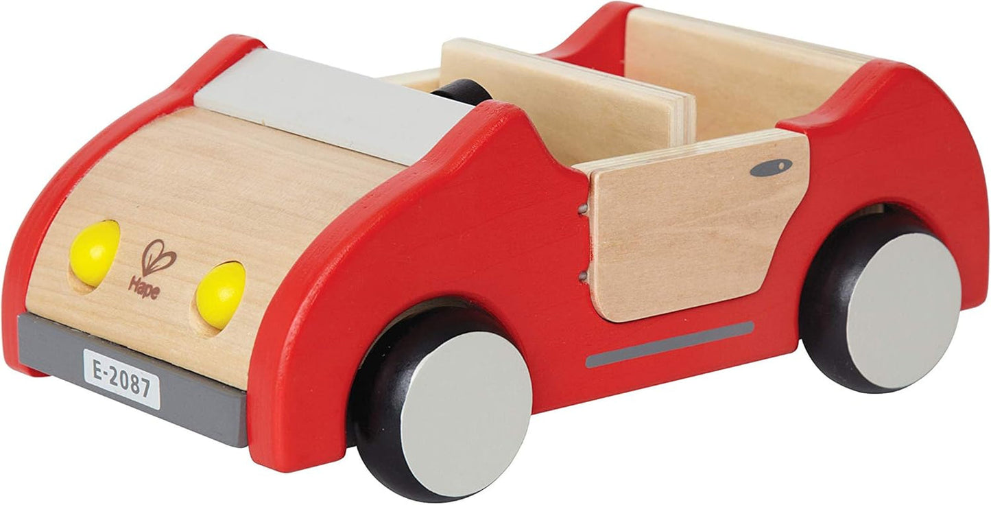E3405 - Maison de poupée, Maison de poupée avec accessoires, en bois et E3475 - Accessoires de maison de poupée, Voiture familiale