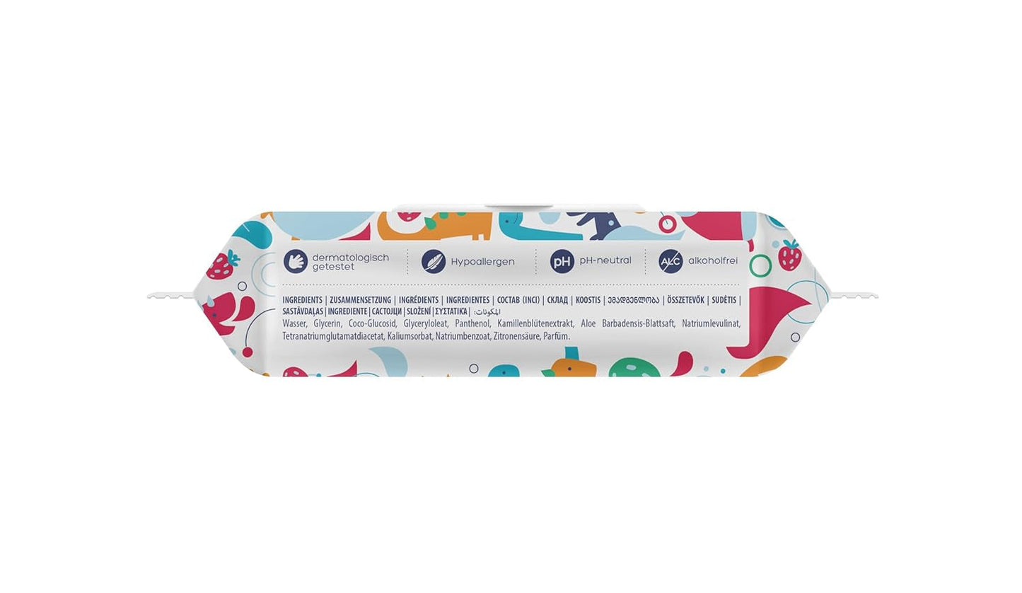 Kindii Fun Wet Toilet Paper - (10X60 pièces) Papier toilette humide - Camomille, Aloe Vera, Ph-Neutre, Waterable, Rafraîchit la zone intime - 600 pièces