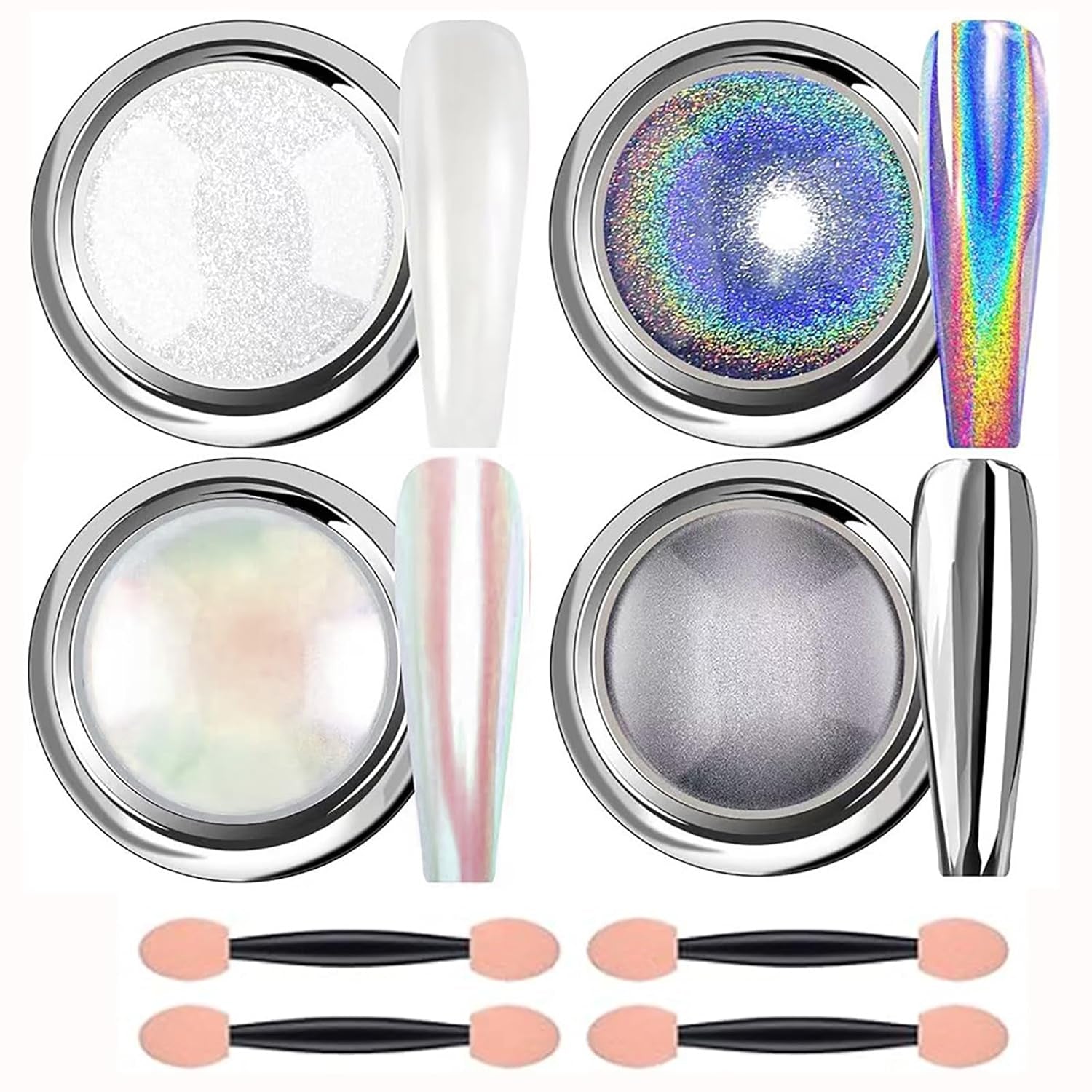 Poudre à ongles chromée Aurora Ice Shimmer poudre de pigment chromé 4 pièces poudre chromée ongles Nail Art Nageldesign
