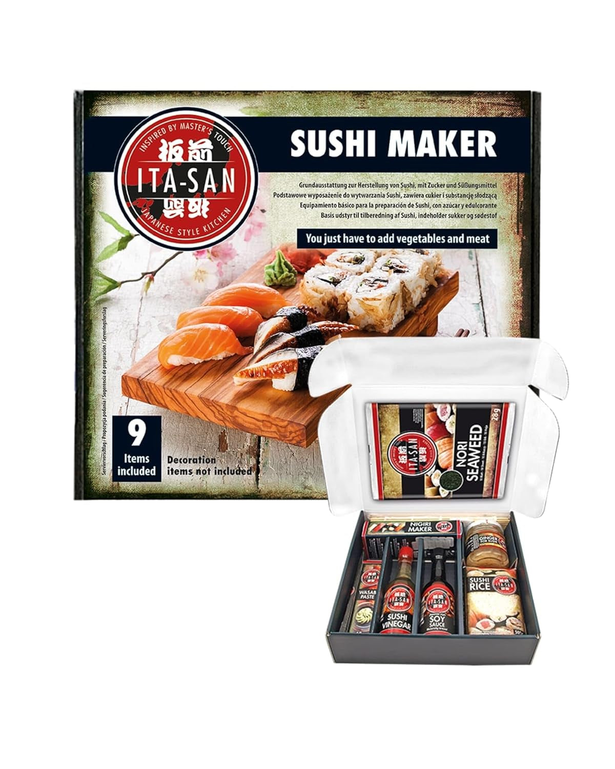 ITA-SAN Sushi Set (set complet de 9 pièces, idéal pour débuter, pour essai ou cadeau) 1 paquet