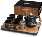 MIAMIO - Service à thé japonais/chinois 6 x 100 ml / Théière asiatique 620 ml avec infuseur à thé, ensemble de théière japonaise traditionnelle pour les amateurs de thé/hommes/femmes (noir)