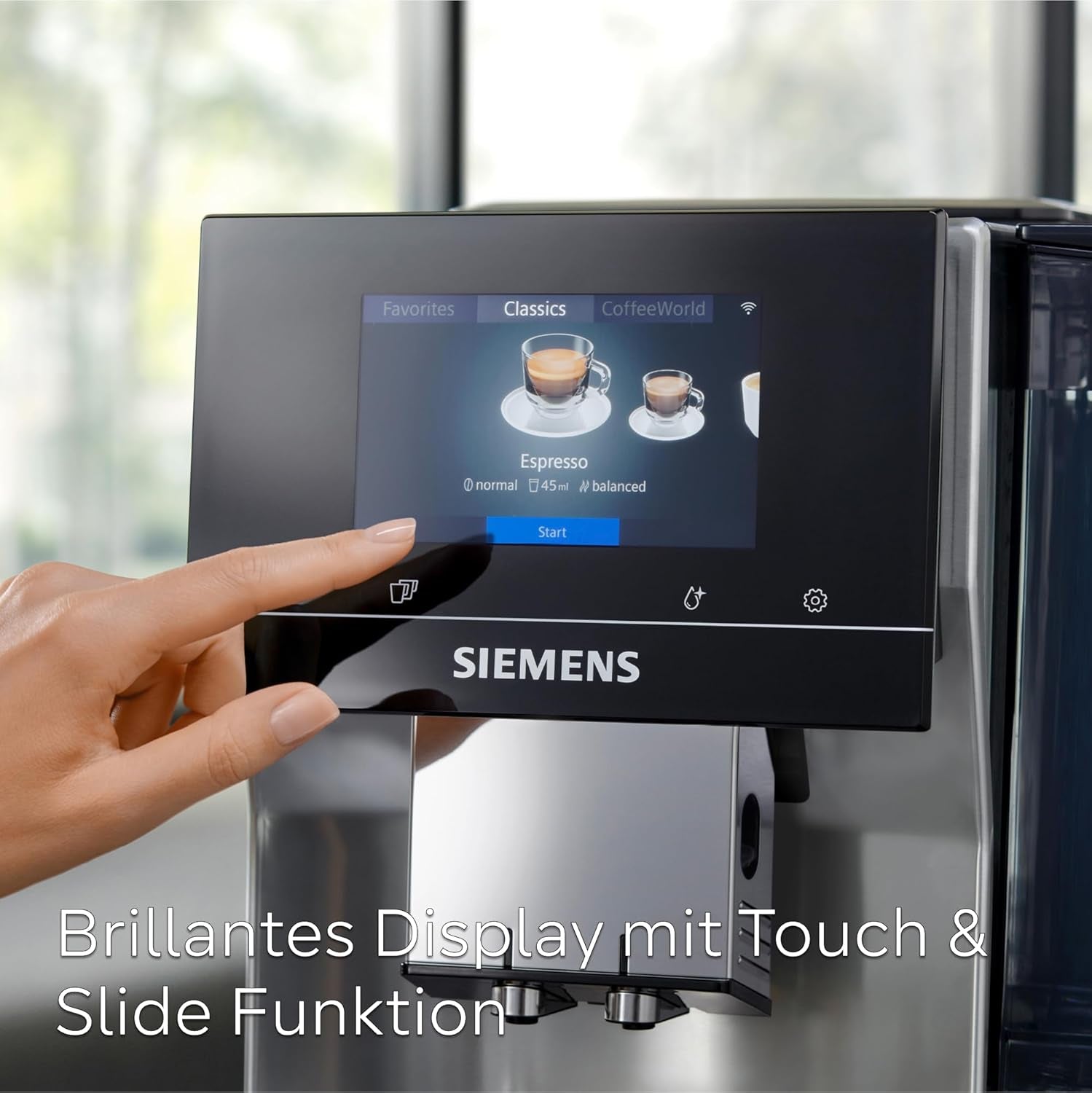 Machine à expresso automatique Siemens EQ700 classic TP715D01, contrôle par application, infusion froide, écran tactile intuitif, jusqu'à 10 créations de café individuelles comme favoris, nettoyage automatique à la vapeur, 1500 W, gris argenté