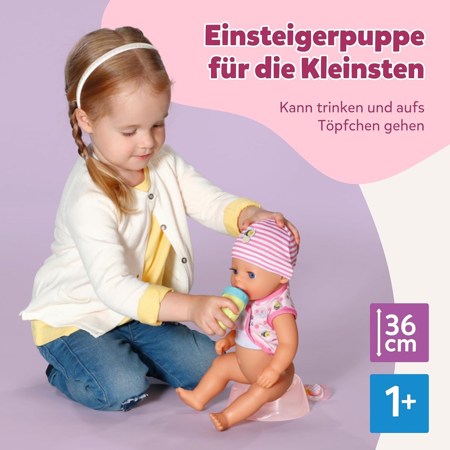BABY Born Lena (Girl) - poupée 36 cm - 7 fonctions, y compris accessoires et matelas - Fonctionne entièrement sans piles - Convient aux petits enfants à partir de 1 an