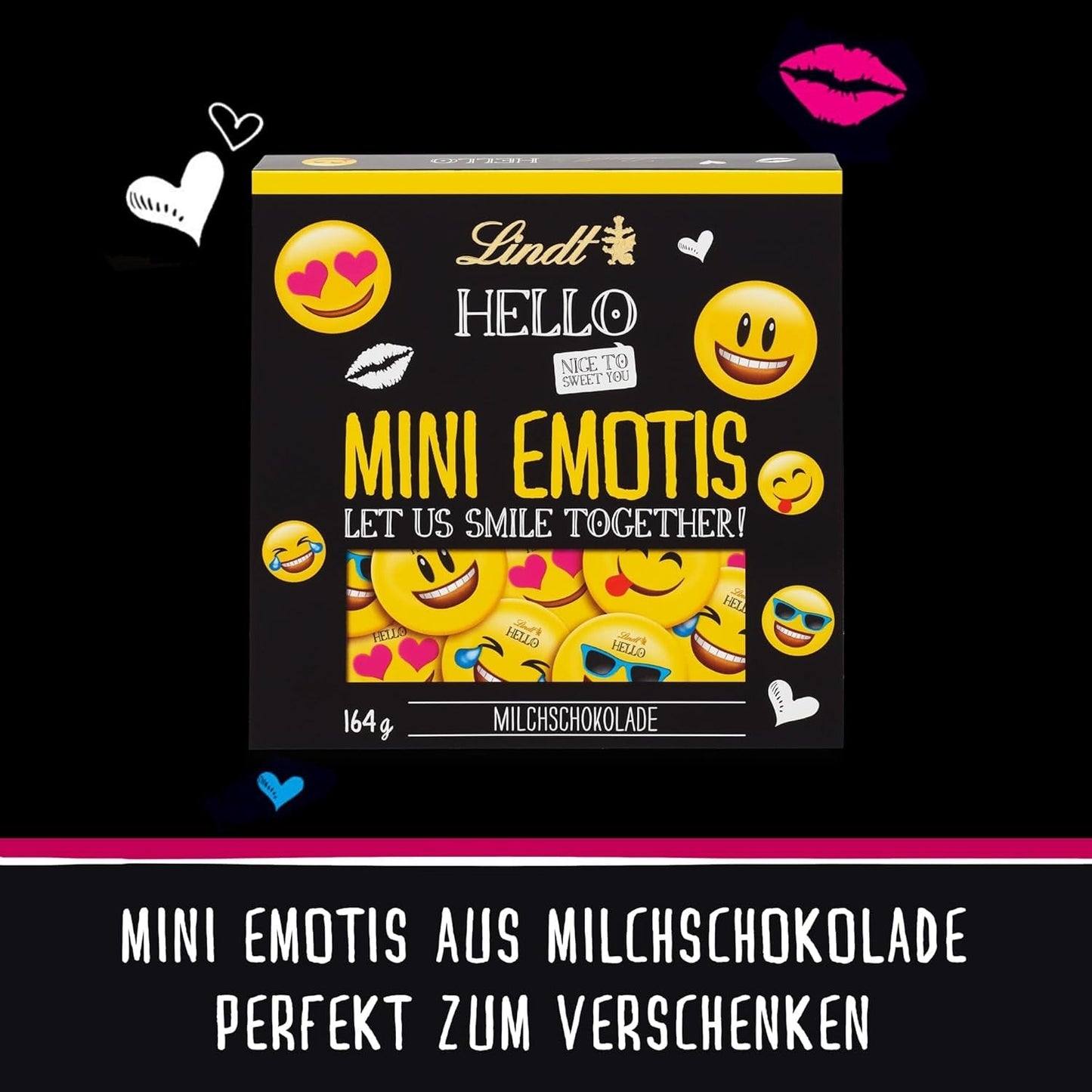 BONJOUR Mini Émoticônes au chocolat | 164g | Env. 27 émoticônes sympas aux designs variés, fabriquées à partir du meilleur chocolat au lait | Cadeau chocolat pour les enfants | Pour la décoration (pack de 2)