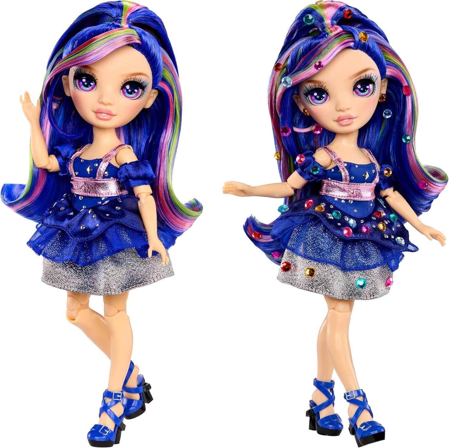 Rainbow High Be Dazzling - Genevieve Bleue - Poupée mannequin bleue de 28 cm avec outil d'embellissement, pierres précieuses scintillantes et accessoires de coiffure