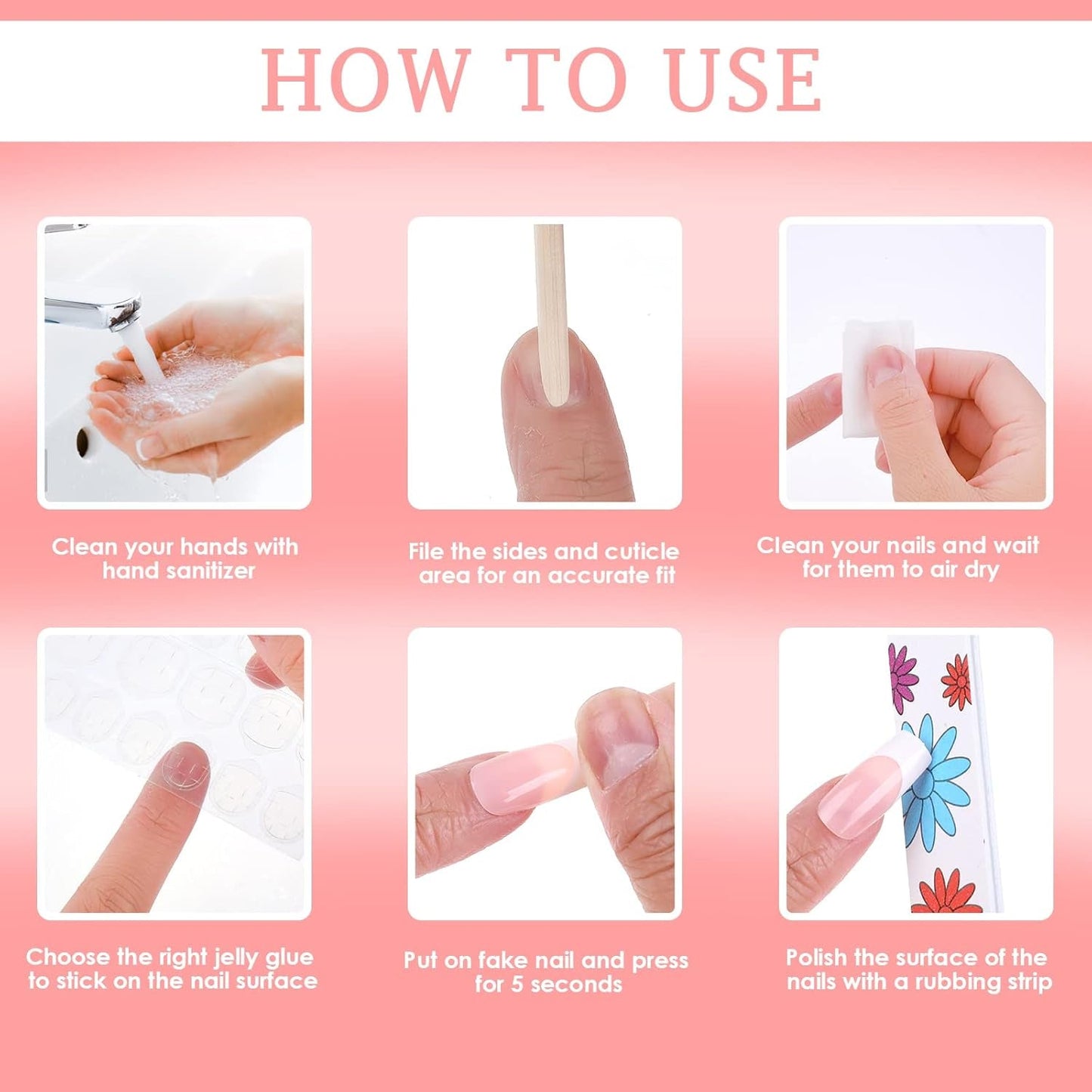 360pcs bouts d'ongles adhésifs pour ongles artificiels avec boîte de rangement et lime à ongles (rectangulaire)
