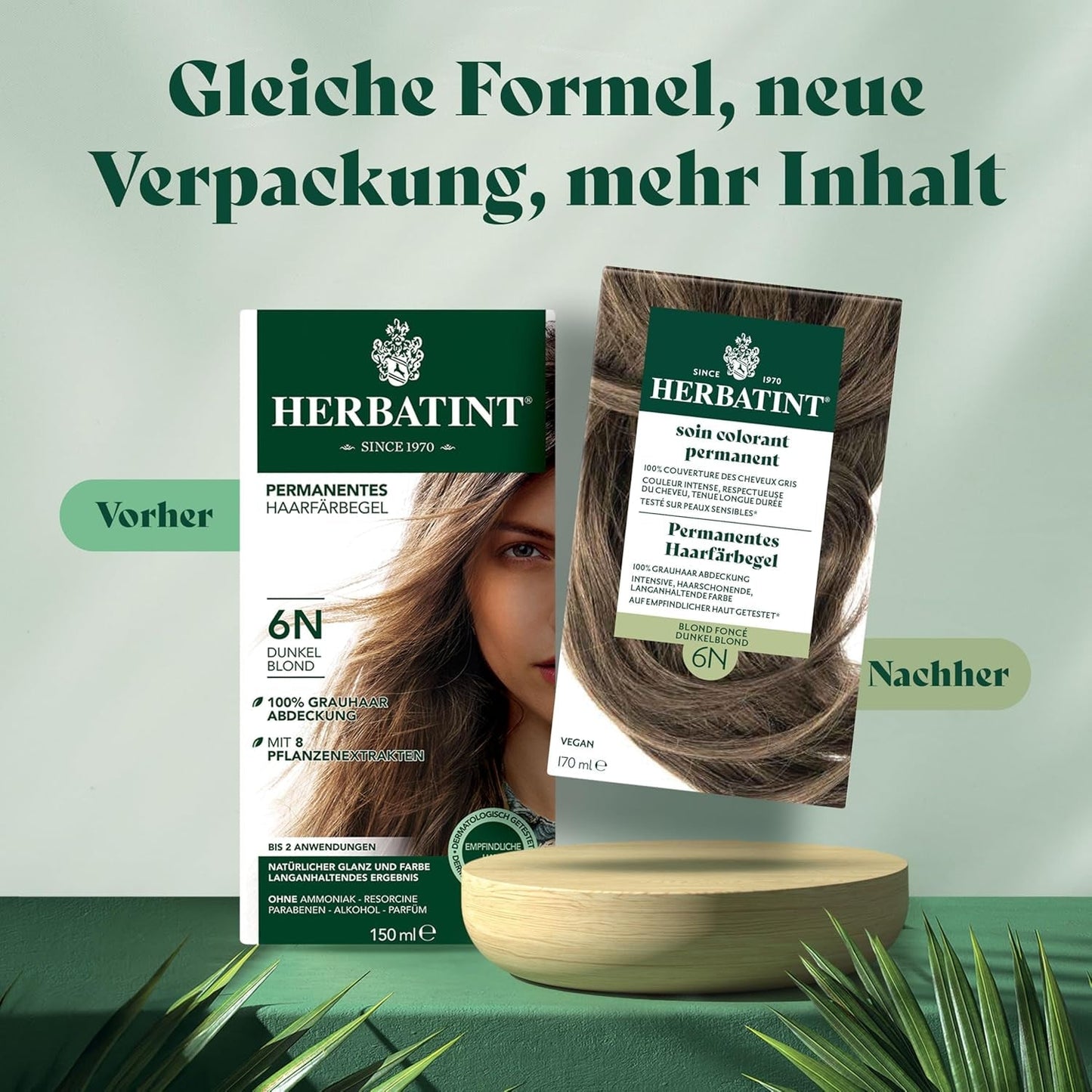 Gel de teinture capillaire permanente 6N blond foncé - 170 ml I Sans ammoniaque, couverture à 100% des cheveux gris I Testé sur peaux sensibles, aux 8 extraits de plantes Teinture capillaire Naty Shop