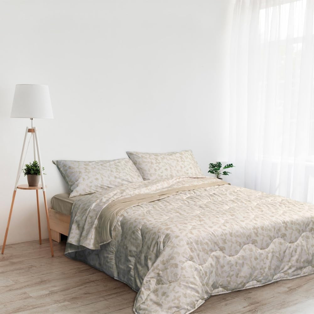 Table de chevet Foppapedretti et couette naturelle pour lit double 2P ; feuilles de sable, housse 100% coton, Made in Italy Couettes et quilts Naty Shop