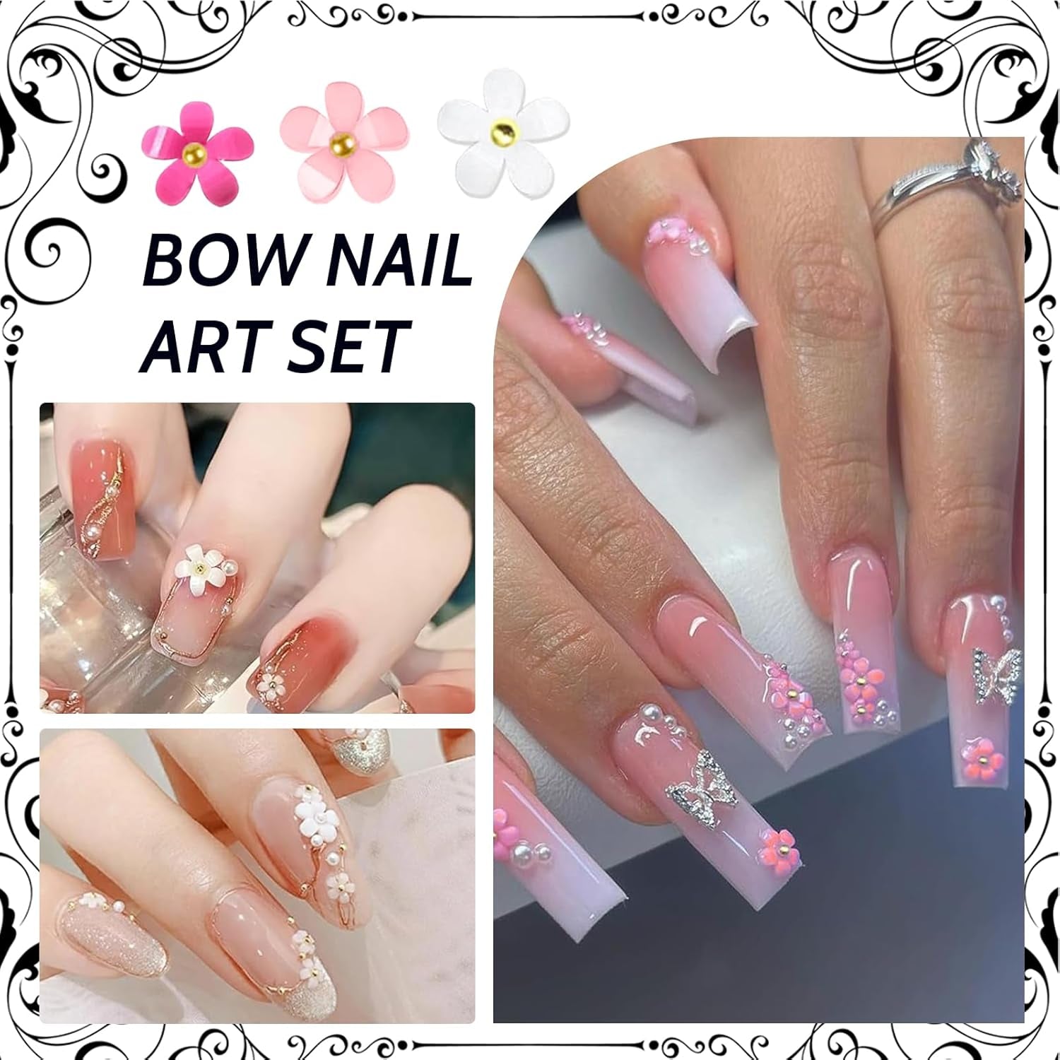 1 Carton Nail Art Charms, Fleurs 3D Charms d'art, Acryl Blumen Nagel Strass Mit Ornamenten, Nagel Edelsteine, Nagel Zubehör Für Mädchen, Décoration d'art, DIY Handwork Nail Design