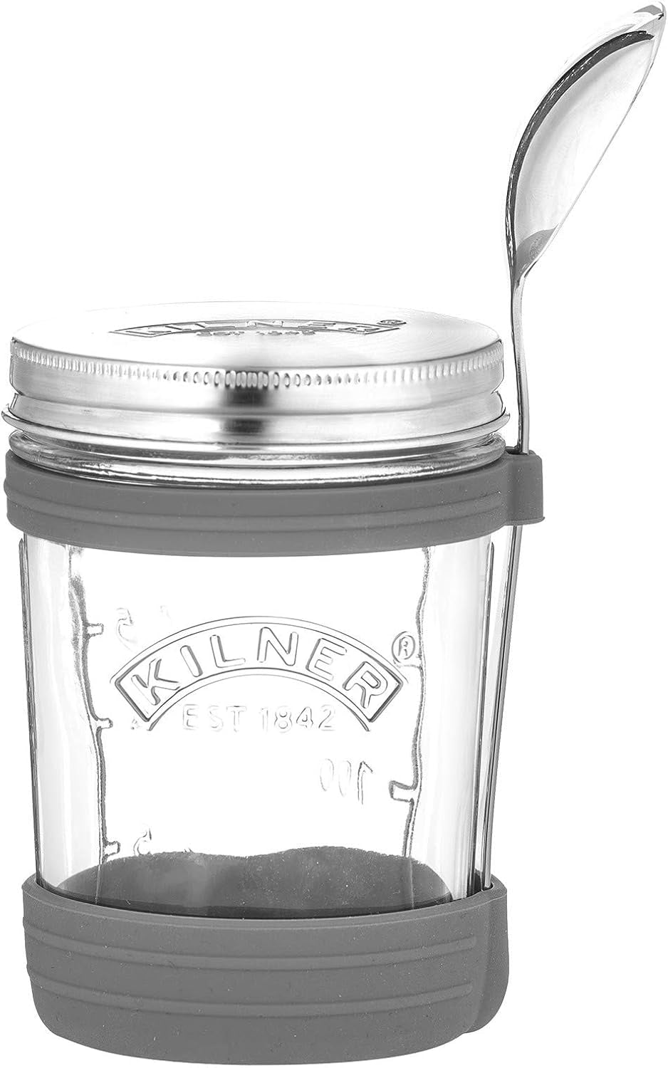 Pot de petit-déjeuner Kilner avec cuillère / 350 ml, Ø 9,5 cm / 5 pièces | tasse à muesli à emporter / non toxique / récipient en verre avec couvercle pour muesli, porridge et yaourt / récipient à flocons d'avoine pour la nuit Boîtes de conservation des aliments Naty Shop Soup Cup