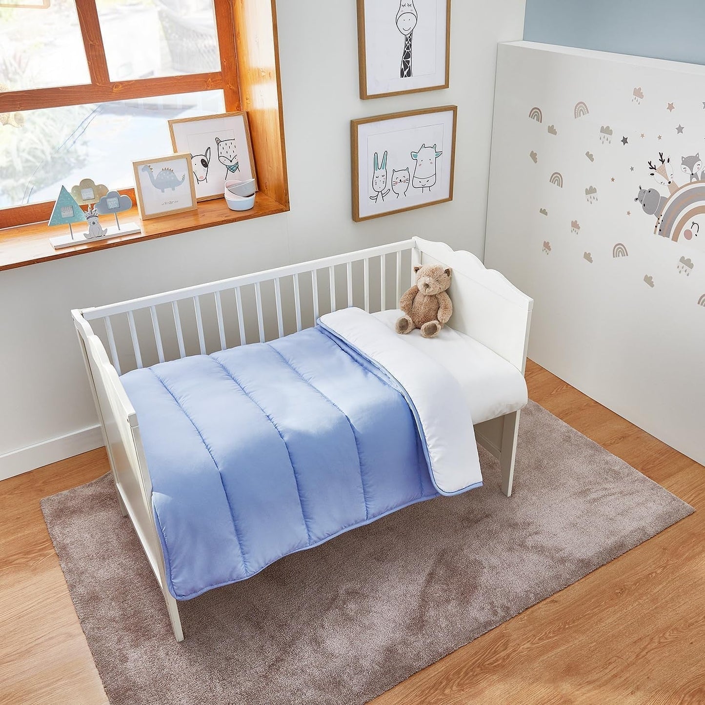 Pikolin Home - Couette réversible 300 G - Garnissage Nordique bicolore - Pour lit 60 - Garnissage en plumes, chaud, respirant, bleu/blanc, 100 X 120 cm Couettes et couettes Naty Shop