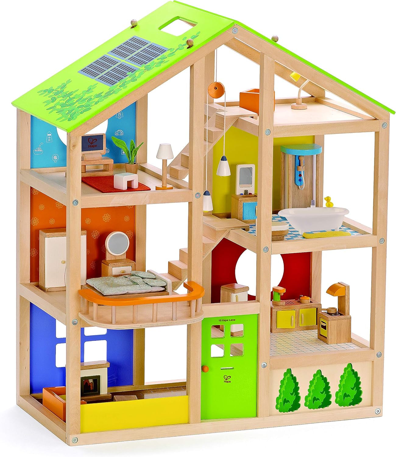 E3401 - Maison Quatre Saisons (meublée), maison de poupée avec accessoires, en bois et E3459 - Chambre bébé