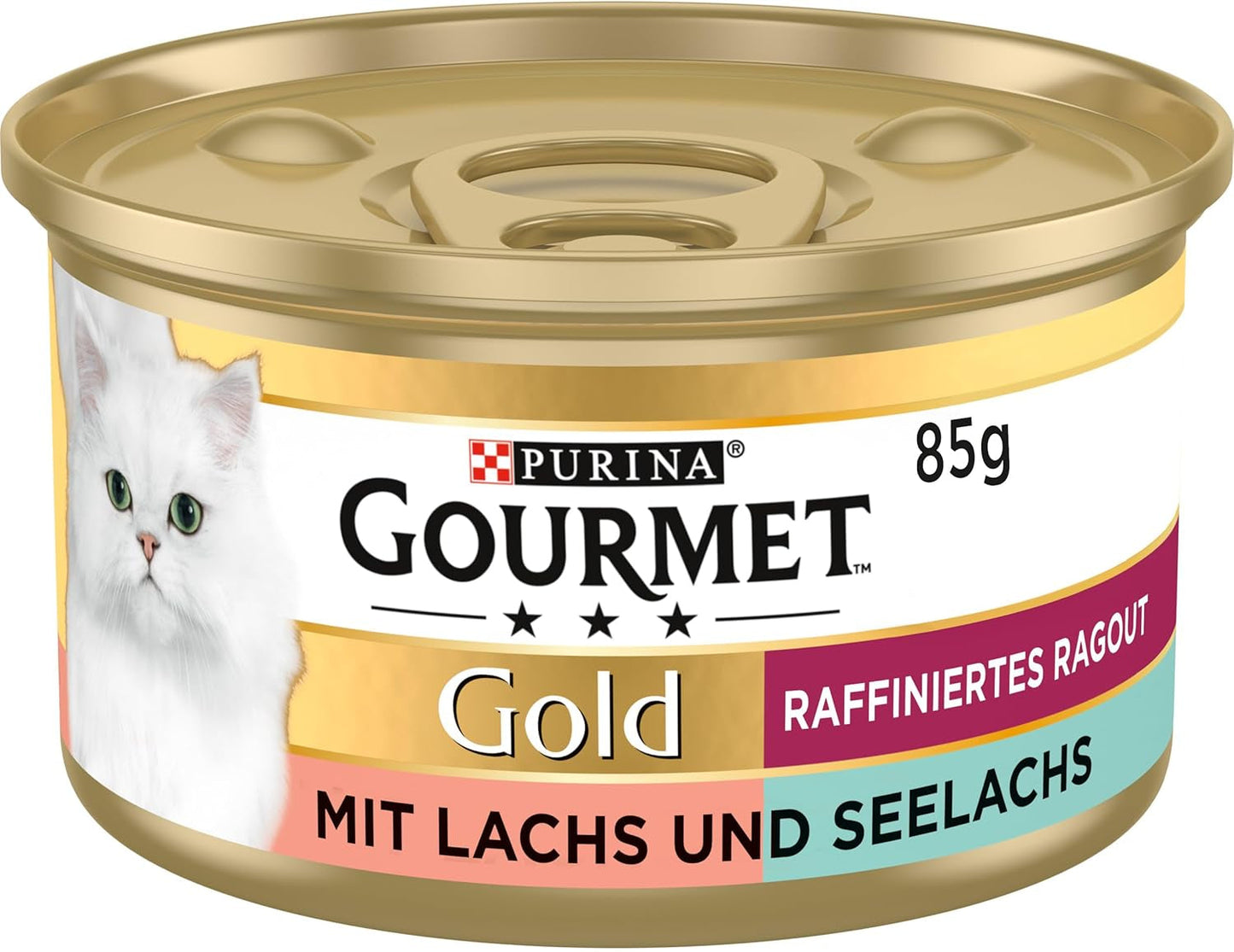 Gourmet Gold Raffiné Ragout Duetto Saumon et Morue Jaune Nourriture Humide pour Chats Paquet de 12 (12 x 85 g)