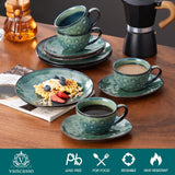 Service à café en grès Vancasso STARRY, service à café 12 pièces pour 4 personnes, comprenant des tasses à café et des soucoupes, look vintage