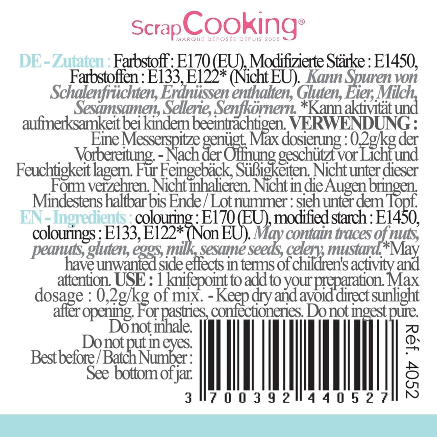 Scrapcooking, colorant alimentaire en poudre, bleu pastel, 5 grammes Naty Shop