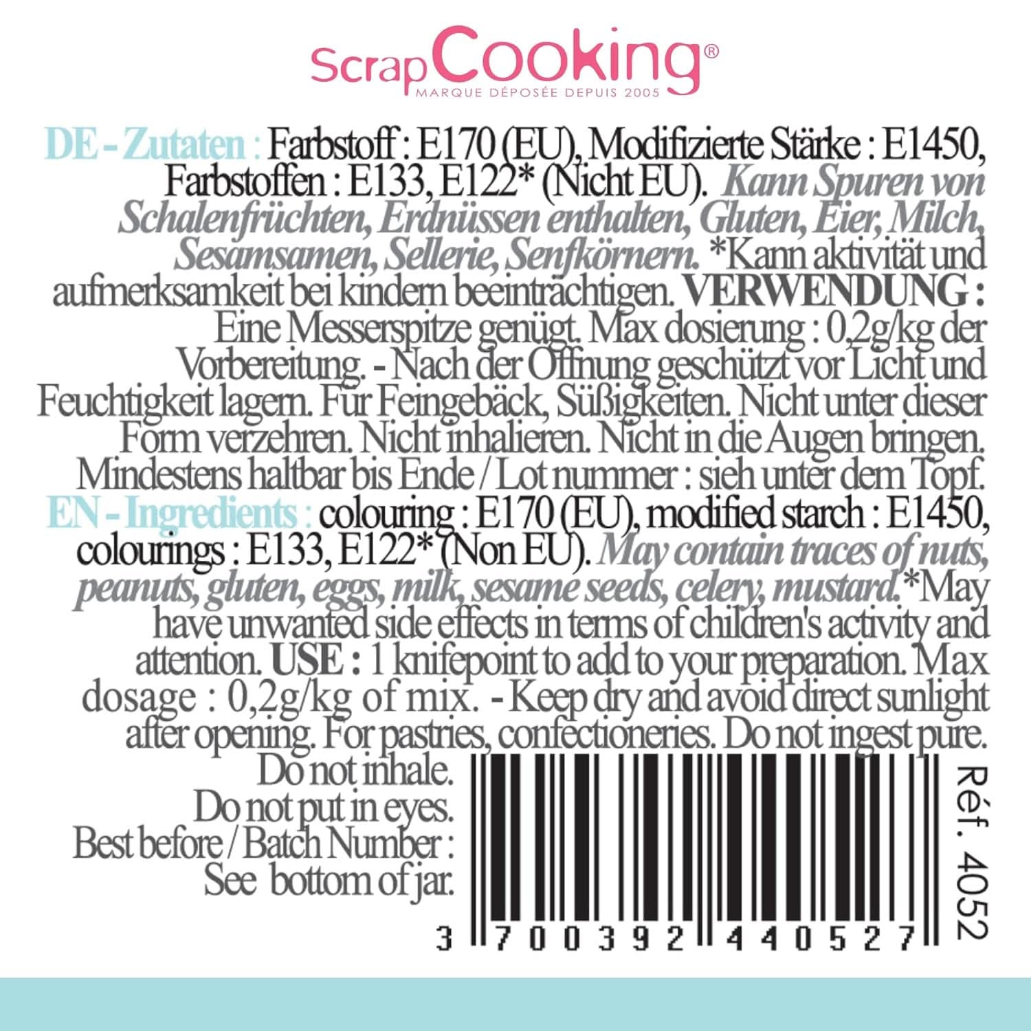 Scrapcooking, colorant alimentaire en poudre, bleu pastel, 5 grammes Naty Shop