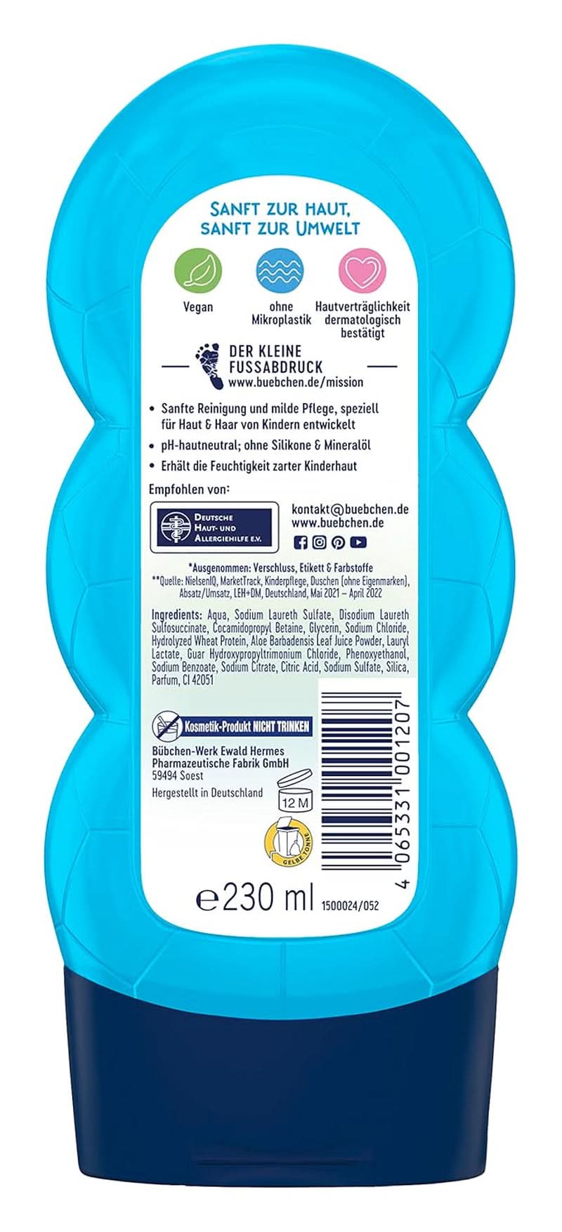 Bübchen Sportsfriend 2In1, Shampoing et gel douche, 230 ml Douche et bain Naty Shop
