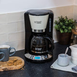 Russell Hobbs Cafetière [minuterie numérique, pomme de douche pour une extraction et un arôme optimaux] Colors+ Creme (1 à 10 tasses, carafe en verre 1,25 L, plaque chauffante, 1100 W) Cafetière à filtre 24033-56