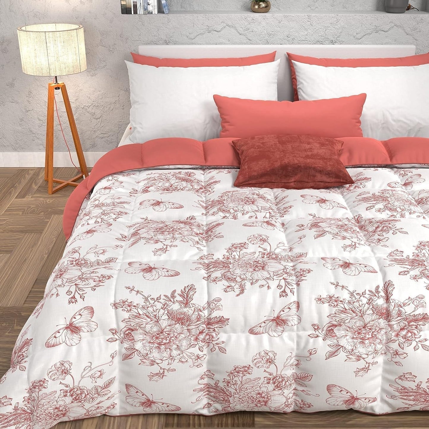 PETTI Artigiani Italiani - Couette d'hiver, Couette d'hiver, Couette simple, Double face, Impression monochrome et numérique, microfibre 100% hypoallergénique, Made in Italy Couettes et couettes Naty Shop Botanic 03 Powder Lit simple