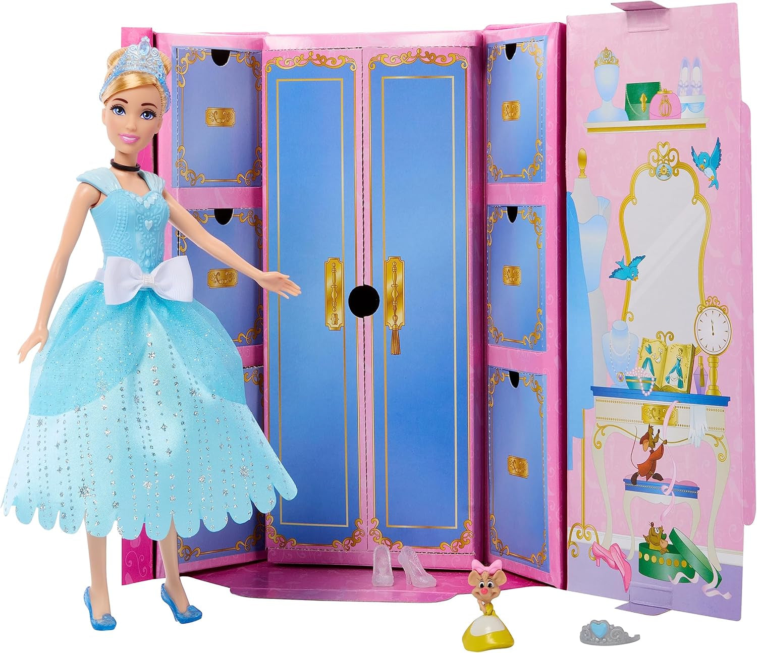 Mattel DISNEY Princesse Cendrillon - Poupée mobile avec tenue scintillante, chaussures et diadème détachables, cheveux coiffables pour s'amuser en coiffure, pour les enfants de 3 ans et plus, HLW06 Naty Shop Dolls Cendrillon Doll Fashion Set